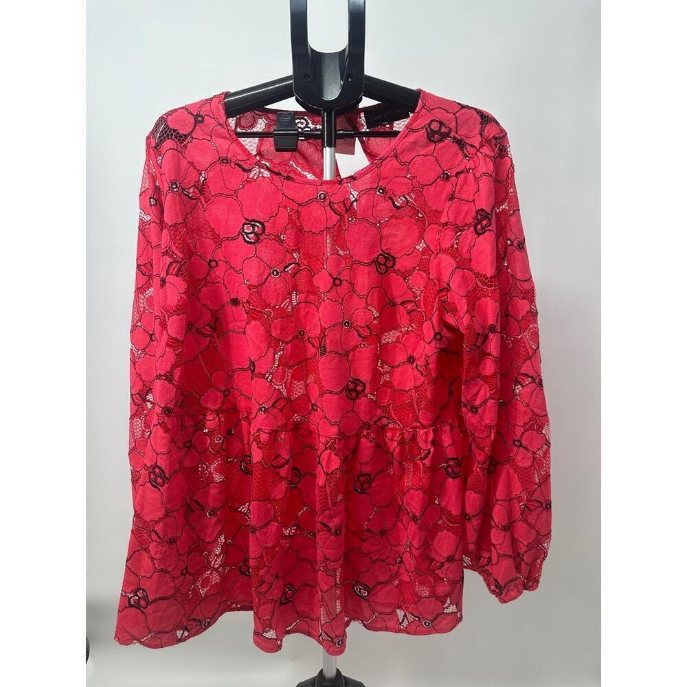 NWT Lane Bryant White Long Sleeve Floral‎ Peplum Lace Blouse Size 20